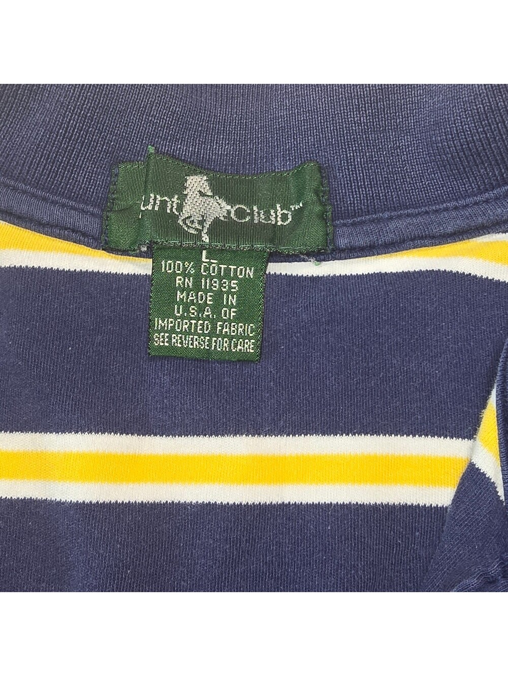 Vintage Hunt Club Striped Polo Shirt Large Grandpacore 90s Made in USA Navy Gold